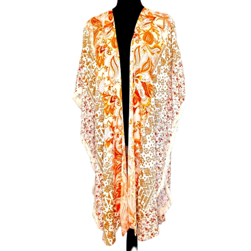 NEW GiGiO Long Line Boho Kimono Robe Wrap Topper Women's Sz Med NWT